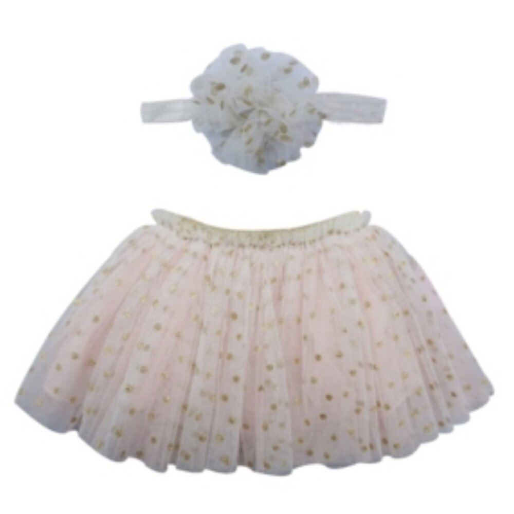 Popatu Baby Girl Tutu Skirt and Headband Dotted Set